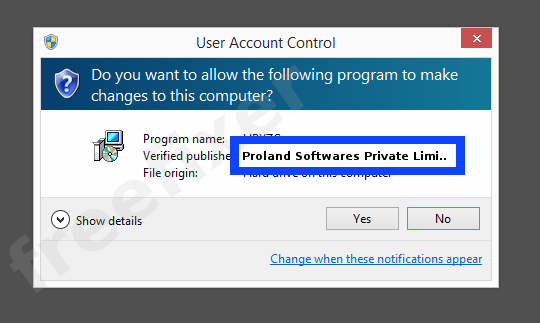 Screenshot where Proland Softwares Private Limited appears as the verified publisher in the UAC dialog